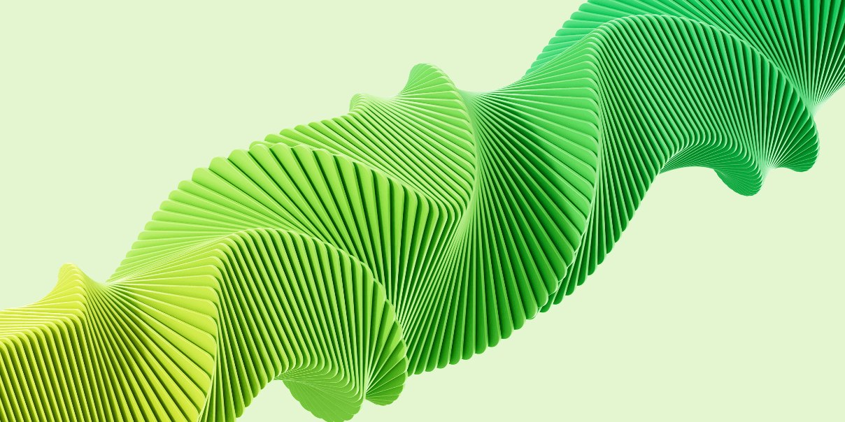 3D rendering of a vibrant green and yellow wave, showcasing fluid motion and dynamic color contrast