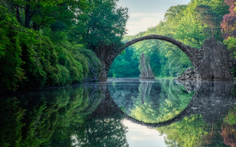 Arch Bridge (Rakotzbrucke or Devils Bridge) in Kromlau, Germany