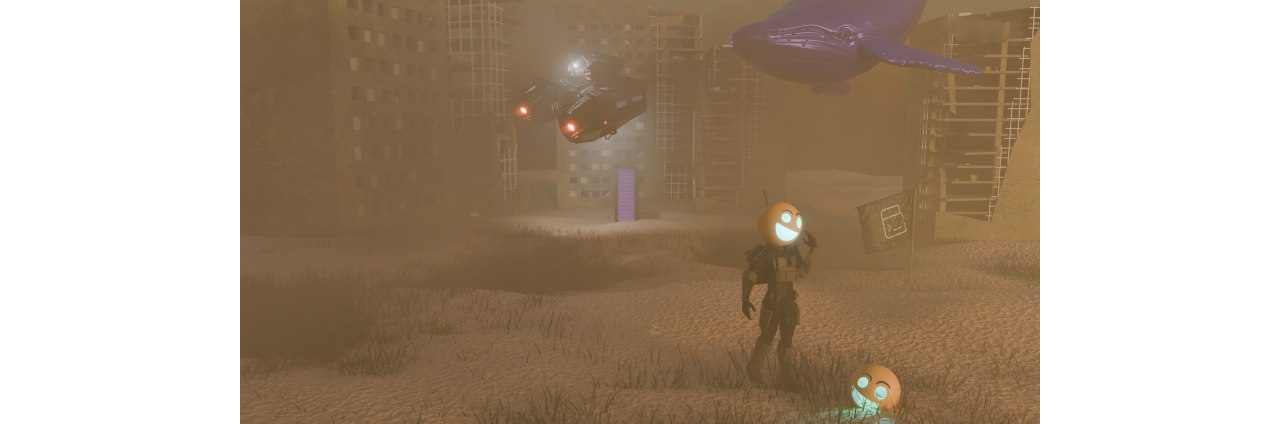 Robot and flying machines in cyber city