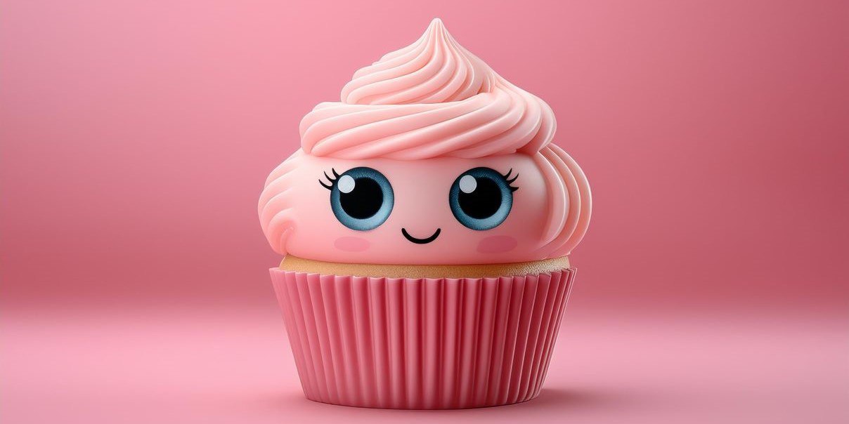 Firefly a cute cupcake with eyes in the style of hello kitty isolated on a pink background