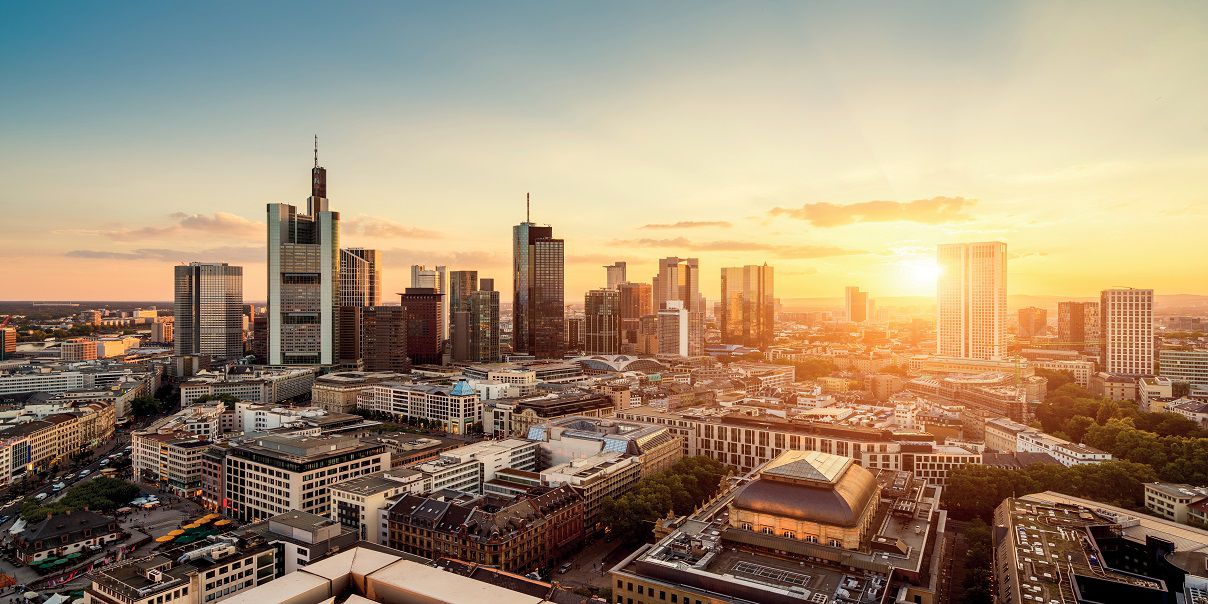 The skyline of Frankfurt am Main, city of the Euro. Germany