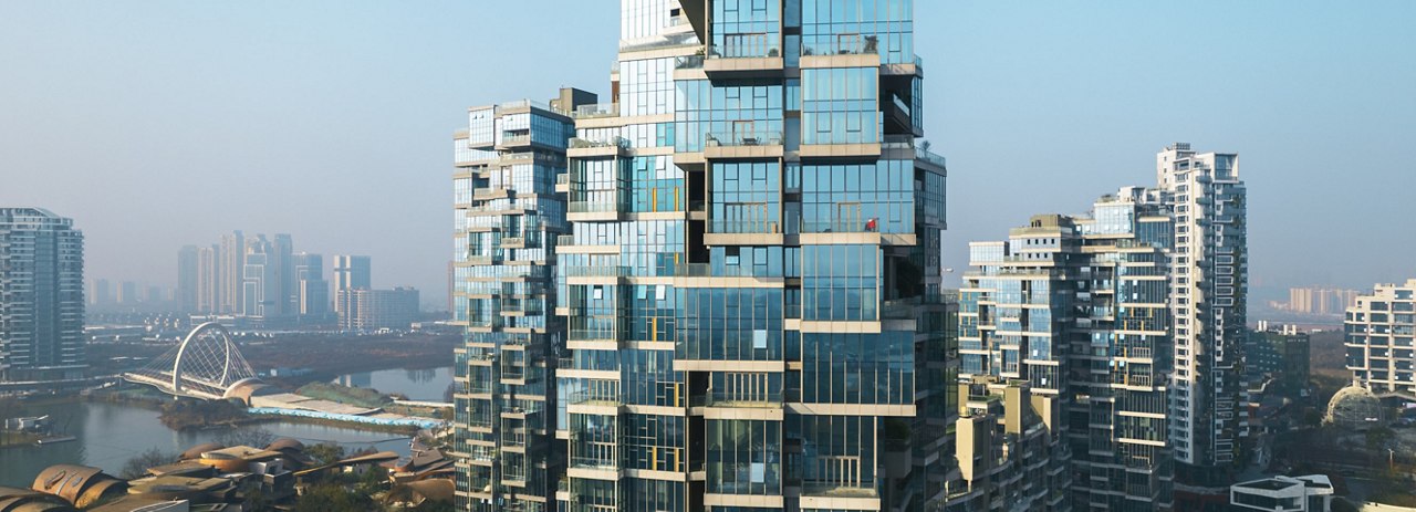 a modern cityscape dominated by high-rise buildings