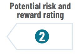 Arrow pointing to left and number 2 on it with title Potential risk and reward rating