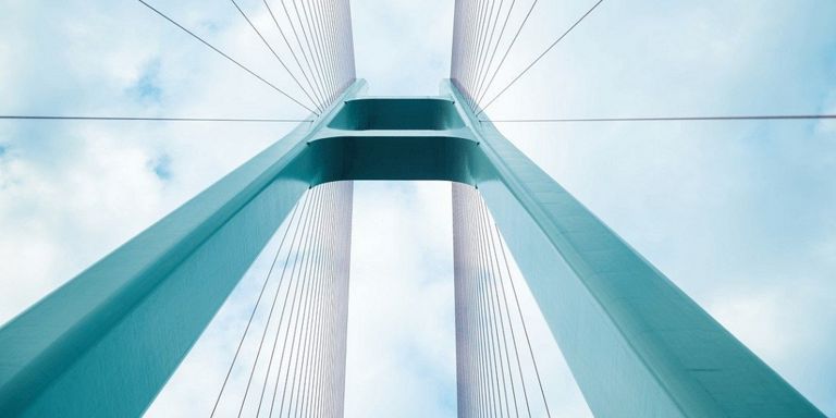 vertical shot of the sea link under a cloudy  sky